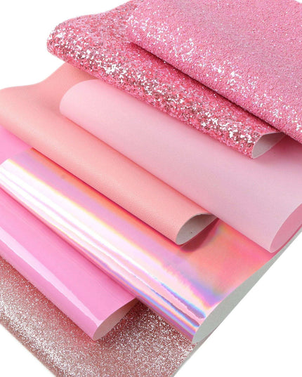 Sparkling Pink Faux Leather Crafting Set - 7 Glitter Sheets, 20x33cm Each