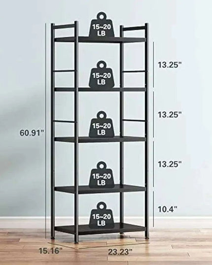 Multi-Functional 5-Tier Black Metal Storage Rack for Home and Kitchen