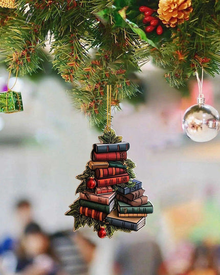Literary Delight Christmas Ornament Set with Book-themed Acrylic Decor