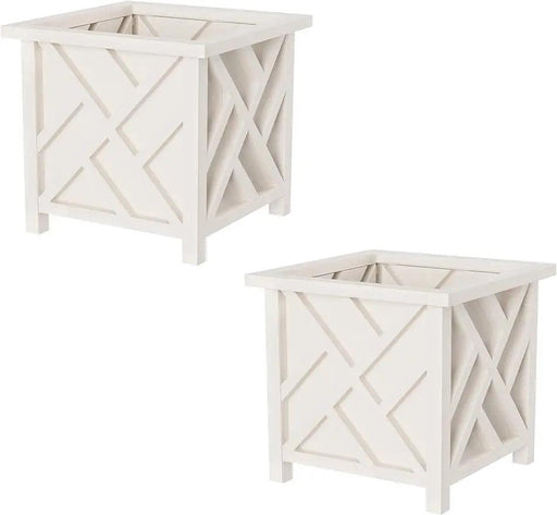 Chic Outdoor Planters with White Lattice Pattern- Set of 2 - Stylish Farmhouse Garden Decor