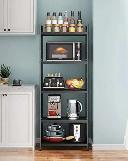 Multi-Functional 5-Tier Black Metal Storage Rack for Home and Kitchen