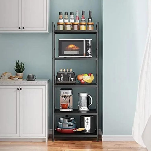 Space-Saving 5-Tier Black Metal Kitchen Organizer Stand