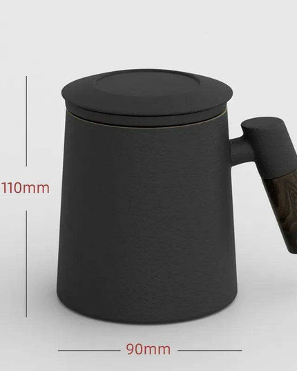 Chic Ceramic Tea Mug with Wooden Handle and Infuser Lid - Essential Drinkware for Every Occasion
