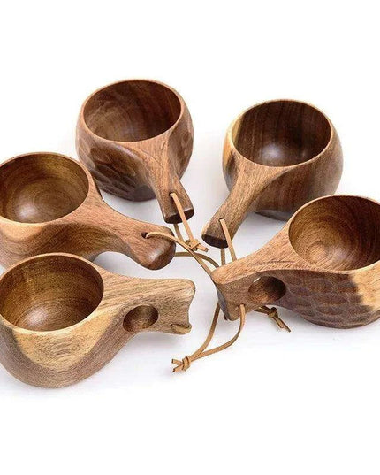 Rustic Acacia Wood Outdoor Mug - Elegant Camping Coffee & Milk Cup with Practical Rope Handle