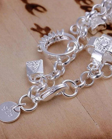 Elegant 925 Sterling Silver Heart Charm Bracelet - A Cherished Reminder of Love