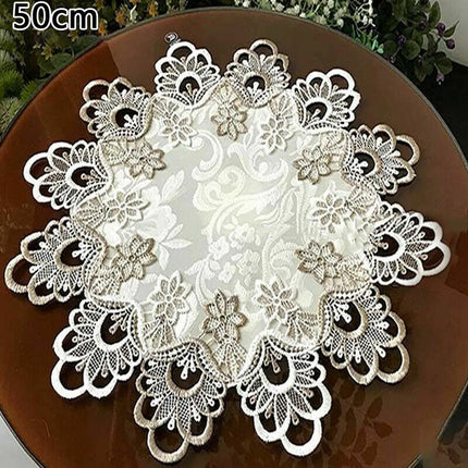 European Lace Trim Round Tablecloth