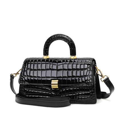 Crocodile Embossed Cowhide Leather Small Square Bag | Très Elite