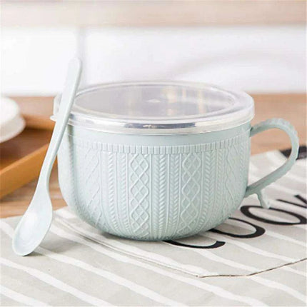 Premium Insulated Stainless Steel Ramen Bowl Set with Lid and Spoon - Large Double-layer Design for Instant Noodles