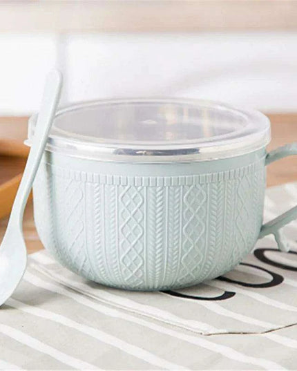 Premium Insulated Stainless Steel Ramen Bowl Set with Lid and Spoon - Large Double-layer Design for Instant Noodles