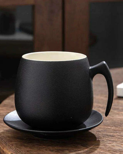 Vintage Luxe Ceramic Mug Set with Innovative Holder for Office Sophistication