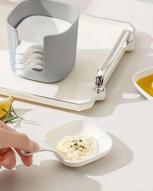 Elegant 7-Piece White Seasoning Dish Set with Organizing Box for Stylish Dining