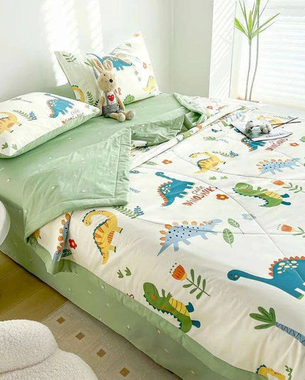 Dinosaur Delight Summer Quilt for Kids - Fun Floral Patterns for Boys' Room Decor