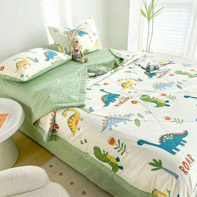 Dinosaur Delight Summer Quilt for Kids - Fun Floral Patterns for Boys' Room Decor