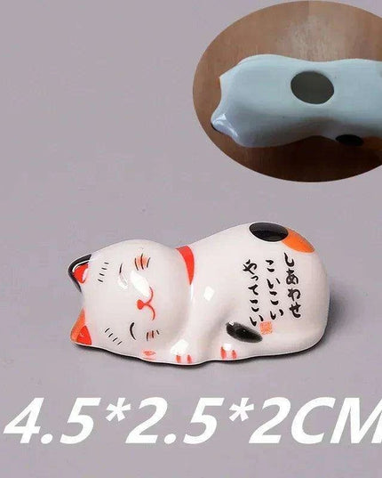 Charming Maneki Neko Ceramic Chopsticks Rest - Infuse Your Dining Experience with Japanese Good Fortune