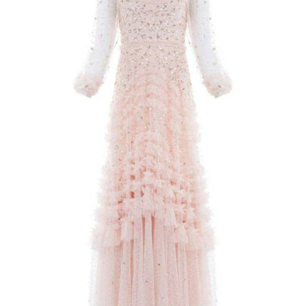 Elegant O-neck Layered Sequin High-Waist Dress for Women