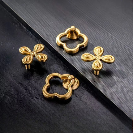 Solid Brass Four-Leaf Clover Drawer Pull Modern Gold Cabinet Handle fo