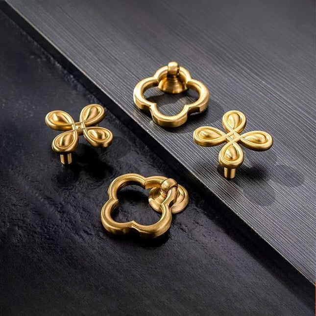 Solid Brass Four-Leaf Clover Drawer Pull Modern Gold Cabinet Handle fo