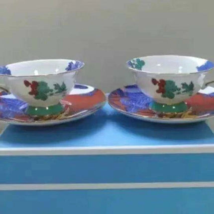 Opulent Midnight Blossom Crane Bone China Tea Set with Gold Accents