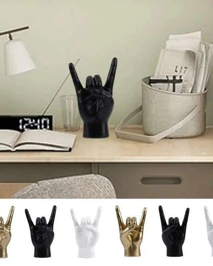 Rock and Roll Hand Gesture Sculpture for Dynamic Home Decoration