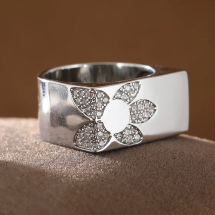 Evoke Modern Geometric Copper Ring with Flower Inlay & Gemstones