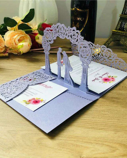 Elegant Blush Pink 3D Pop-Up Wedding Invite Set - 50 Count