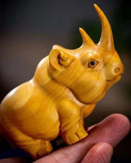 Handcrafted Wooden Wildlife Figurines: Distinctive Rhino, Hippo, and Elephant Decor for Home and Travel