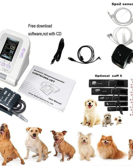 Comprehensive Veterinary Blood Pressure and Oxygen Monitoring System with Adjustable Cuff Sizes