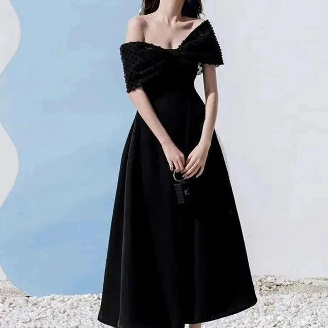 High Waist Pleated Evening Dress with Bowknot and Chic Patchwork Details for Women