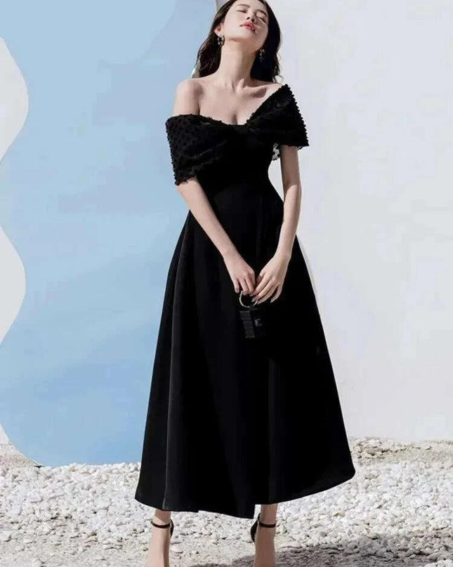 High Waist Pleated Evening Dress with Bowknot and Chic Patchwork Details for Women
