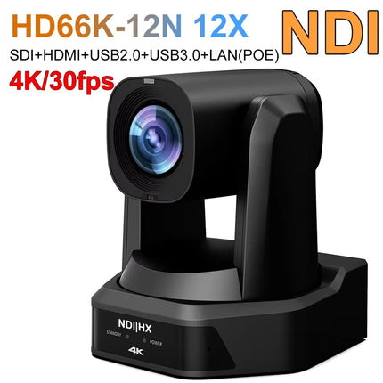 4K PTZ Camera with AI Auto Tracking — 12X/20X Optical Zoom, NDI, PoE, HDMI/SDI/USB/IP Live Streaming