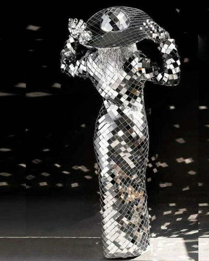 Stellar Chic: Innovative High-Tech Wedding Attire for Couples - Reflective Performance Ensemble