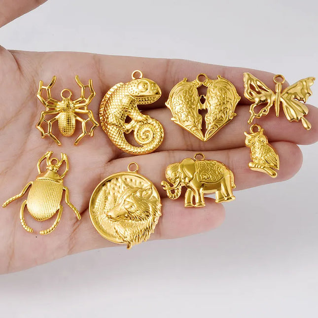Beads Cage77 Punk Animal Charm Pendant - Gold Plated Stainless Steel