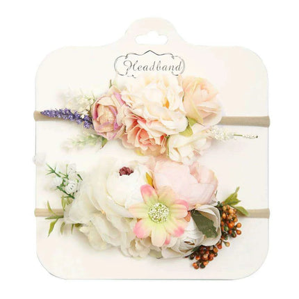 Floral Bow Infant Headband Set - 2-Piece Stretchy Hair Accessories for Newborns