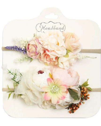 Floral Bow Infant Headband Set - 2-Piece Stretchy Hair Accessories for Newborns