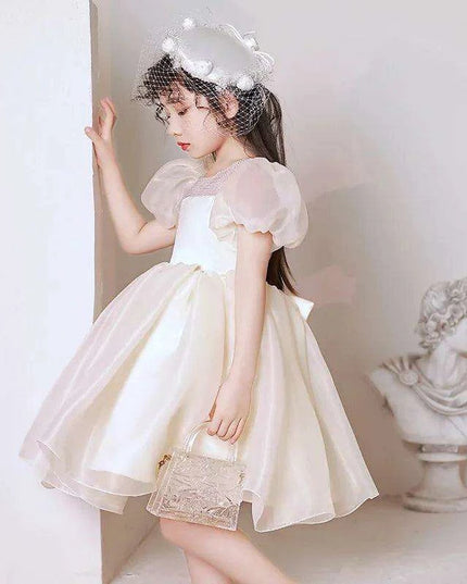 Charming Girls' Princess Ball Gown with Elegant Beading and Bow for Birthday Parties and Performances