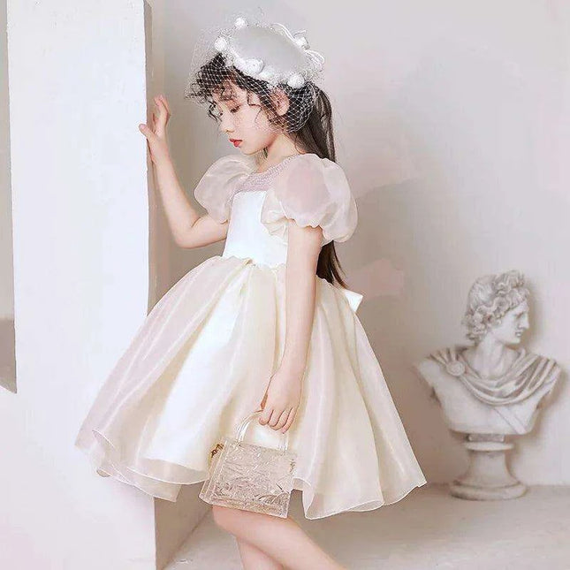 Charming Girls' Princess Ball Gown with Elegant Beading and Bow for Birthday Parties and Performances