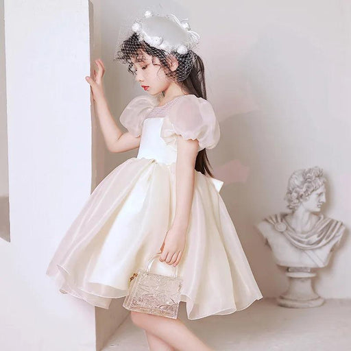 Charming Girls' Princess Ball Gown with Elegant Beading and Bow for Birthday Parties and Performances