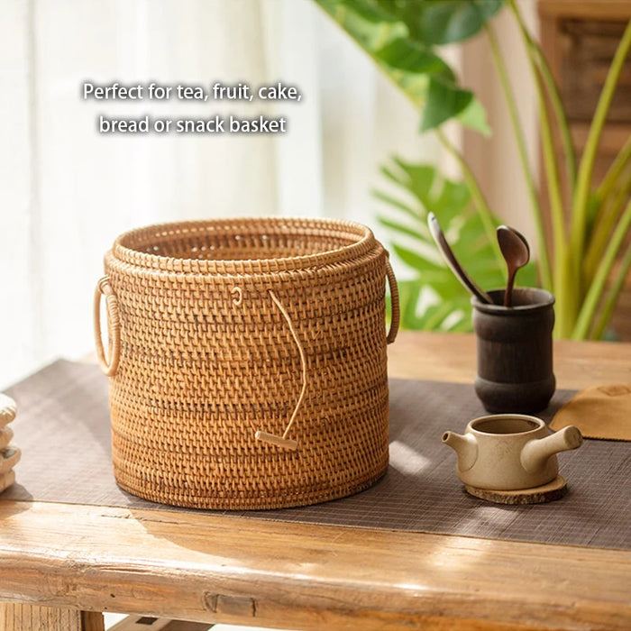 Handcrafted Rattan Tea Organizer Box with Lid