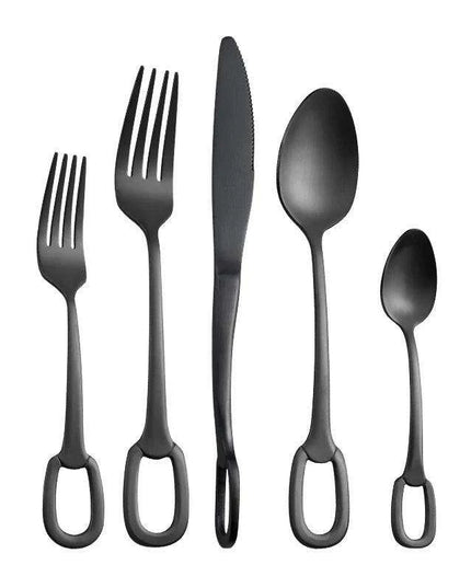 Elegant 5-Piece Stainless Steel Cutlery Set with Stylish Hanging Handles for a Luxurious Dining Experience