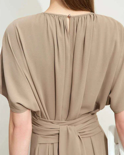 Chic Minimalist V-Neck Pleated Summer Dress with Lace-Up Detail for Women