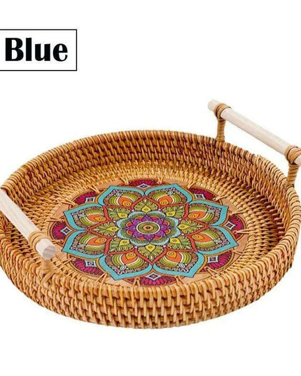 Elegant Handwoven Rattan Serving Tray with Wooden Handles for Stylish Hosting