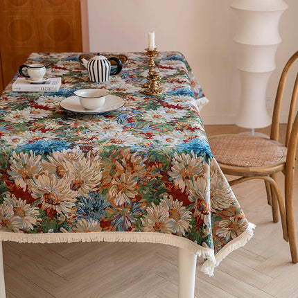 Vintage Floral Jacquard Tablecloth — Pastoral, 13 Colours, 8 Sizes