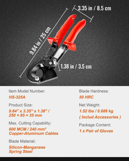 Heavy-Duty Ratcheting Cable Cutter - Precision Cutting Tool for Industry Professionals