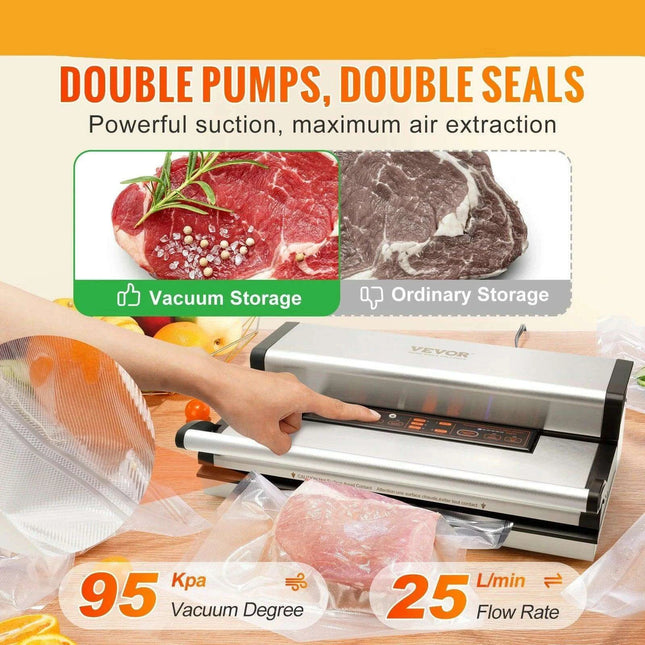 Commercial Vacuum Sealer Pro with Dual Sealing Strips and Turbo Heat Technology