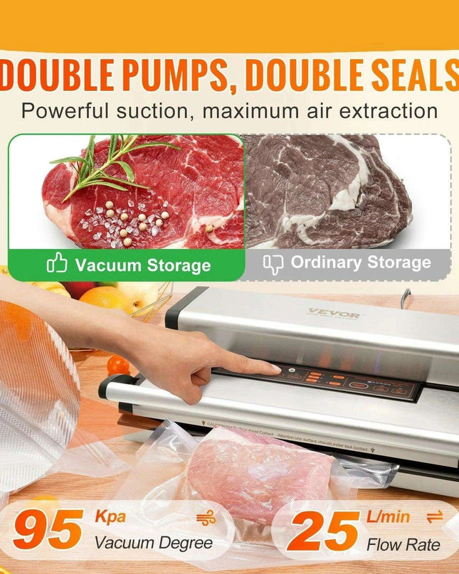Commercial Vacuum Sealer Pro with Dual Sealing Strips and Turbo Heat Technology