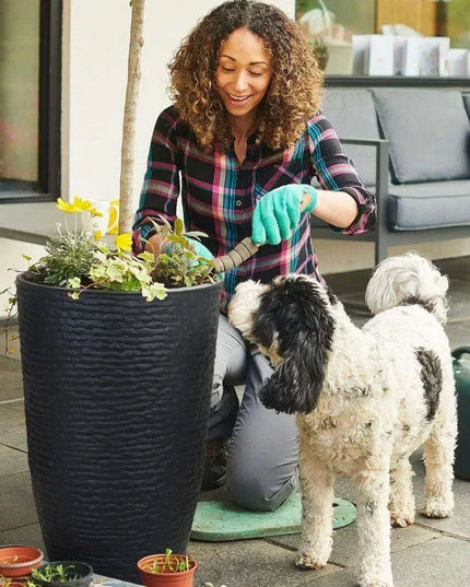 Elegant Stone Textured Tall Planter Set - Pair of 2 Resin Pots, 14'' Diameter
