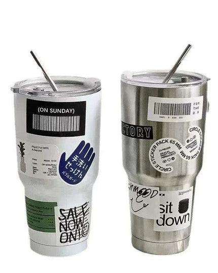 900ML Double-Wall Insulated Steel Travel Mug with Straw and Lid - Perfect for Adventurers and Daily Hydration