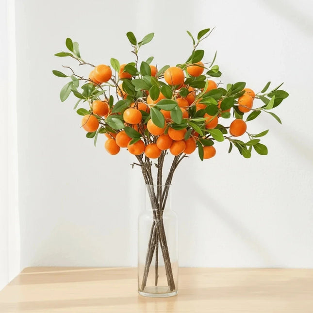 Artificial Orange Branch with Green Leaves, 80 cm
