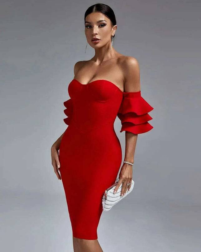 Vibrant Scarlet Off-Shoulder Ruffle Bodycon Dress - Trendy Summer Style 2023