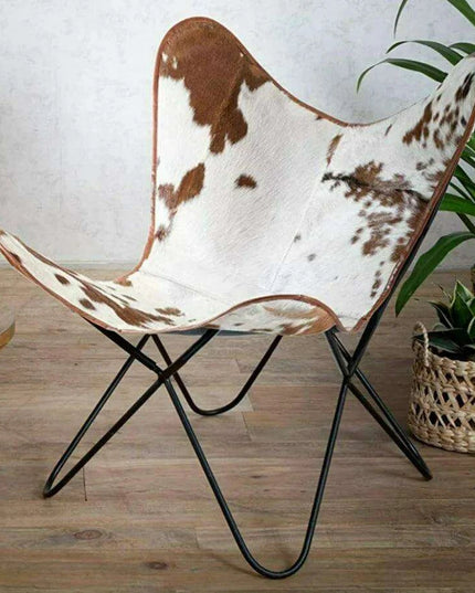 Vintage Elegance Cowhide Leather Folding Butterfly Chair